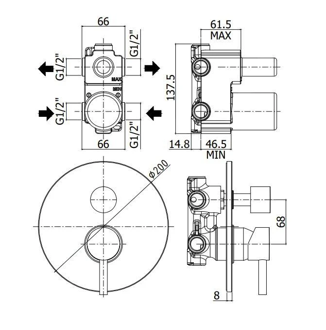 Paffoni Stick - Inbouwkraan Voor 2 Uitgangen Incl. Inbouwdeel, Rvs SK018ST 4 Paffoni Stick - Inbouwkraan Voor 2 Uitgangen Incl. Inbouwdeel, Rvs SK018ST - Afbeelding 2