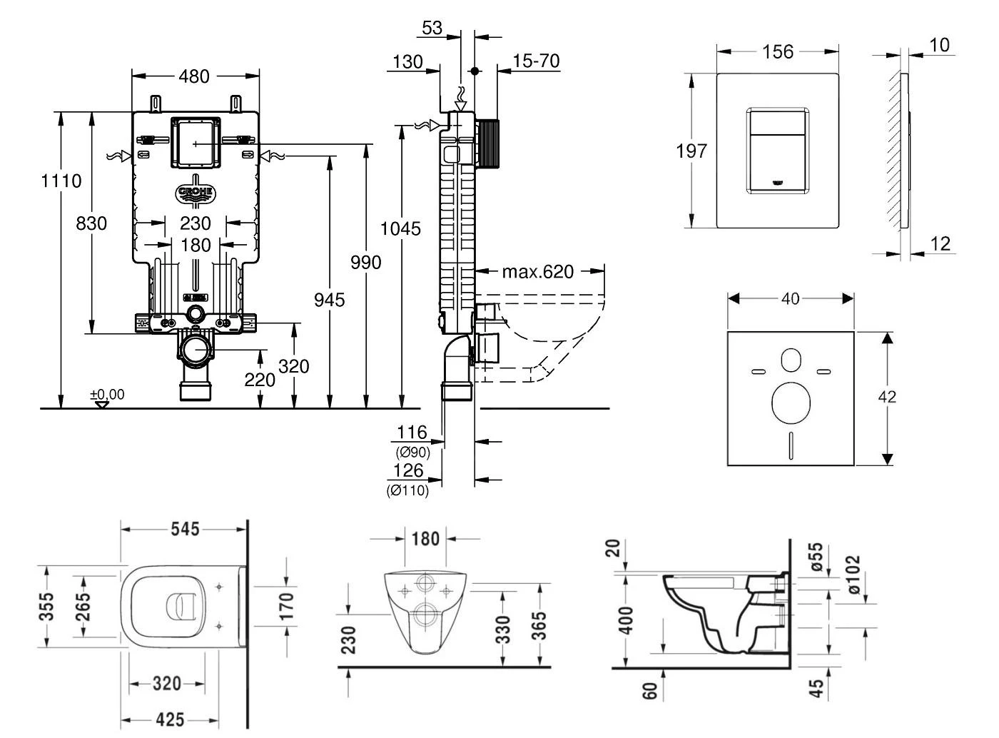 Grohe Uniset - Complete Toiletset, Wand-wc + D-Code Toiletzitting, Rimless, SoftClose, + Bedieningsplaat Skate Cosmo, Chroom 38643SET-KK 4 Grohe Uniset - Complete Toiletset, Wand-wc + D-Code Toiletzitting, Rimless, SoftClose, + Bedieningsplaat Skate Cosmo, Chroom 38643SET-KK - Afbeelding 2