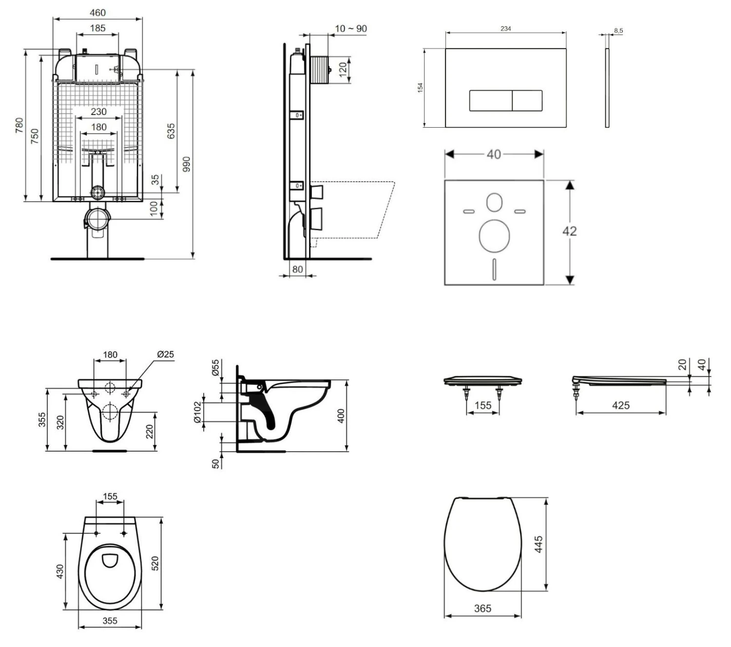 Ideal Standard ProSys - Toiletset - Inbouwreservoir, Closet Alpha Met WC-zitting, Oleas M2 Bedieningsplaat, SoftClose, Mat Chroom ProSys80M SP110 4 Ideal Standard ProSys - Toiletset - Inbouwreservoir, Closet Alpha Met WC-zitting, Oleas M2 Bedieningsplaat, SoftClose, Mat Chroom ProSys80M SP110 - Afbeelding 2