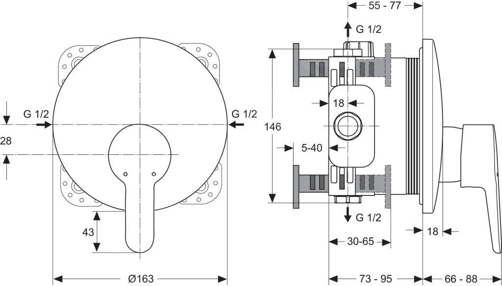 Ideal Standard Connect Blue - Eengreeps Inbouw Douchekraan, Chroom A5801AA 4 Ideal Standard Connect Blue - Eengreeps Inbouw Douchekraan, Chroom A5801AA - Afbeelding 2