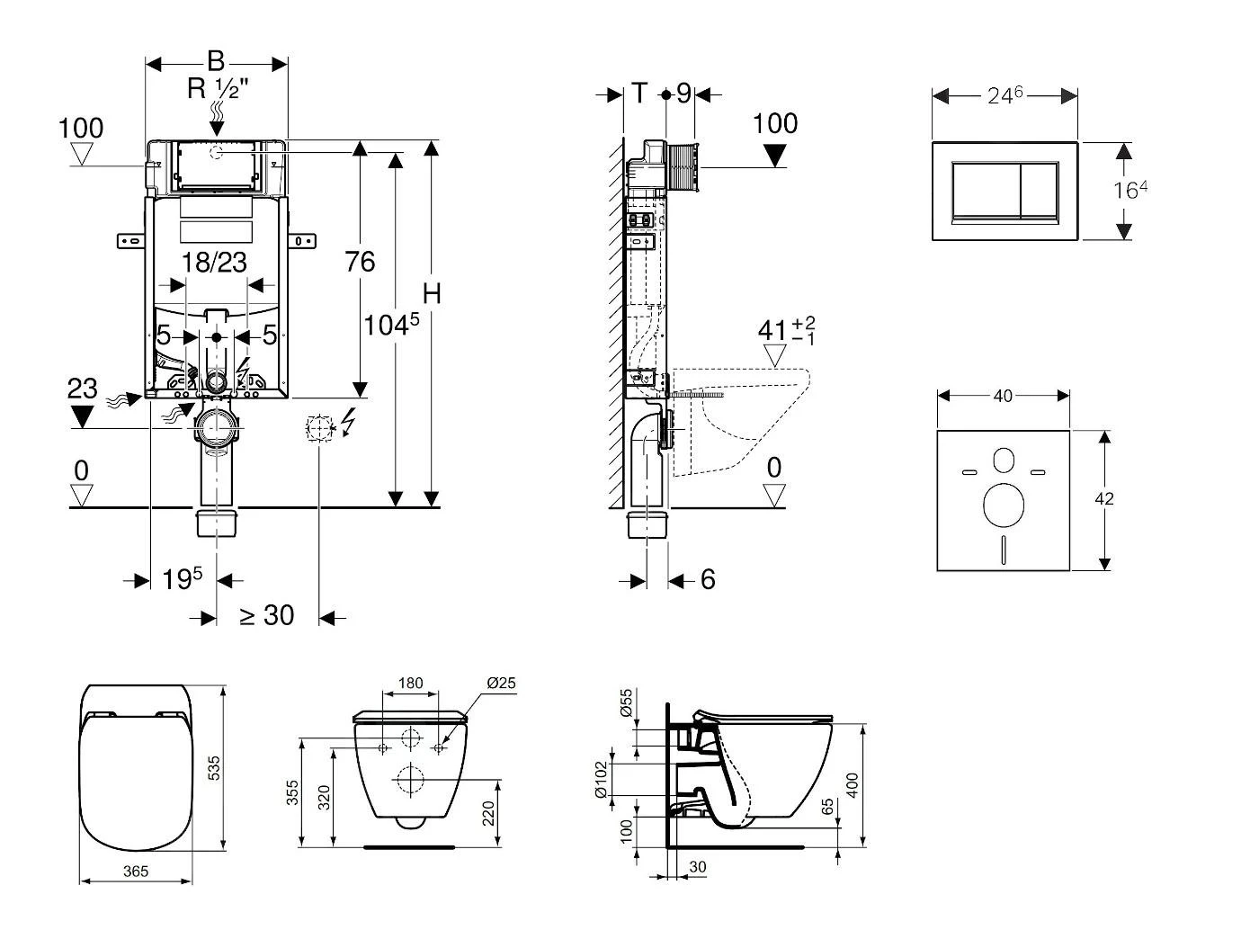 Geberit Kombifix - Inbouwreservoir Voor Hangend Toilet Met SIGMA30 Bedieningsknop, Glanzend Chroom/mat Chroom + Ideal Standard Tesi - Hangend Toilet En Wc-bril, Aquablade, SoftClose 110.302.00.5 NU6 4 Geberit Kombifix - Inbouwreservoir Voor Hangend Toilet Met SIGMA30 Bedieningsknop, Glanzend Chroom/mat Chroom + Ideal Standard Tesi - Hangend Toilet En Wc-bril, Aquablade, SoftClose 110.302.00.5 NU6 - Afbeelding 2