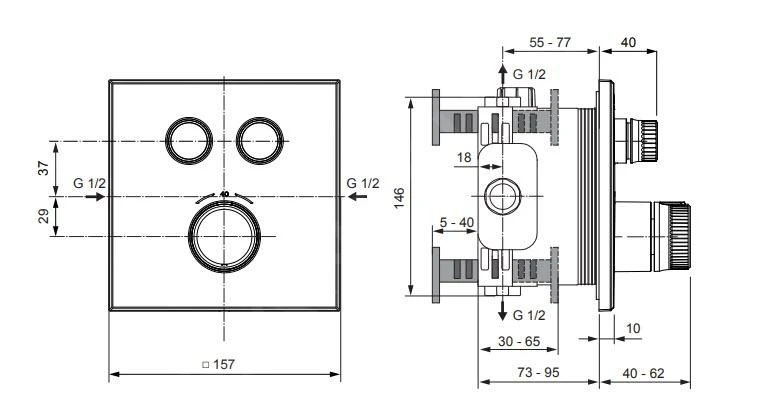 Ideal Standard CeraTherm Navigo - Inbouwthermostaat, Opbouwdeel, 2 Gebruikers, Chroom A7302AA 4 Ideal Standard CeraTherm Navigo - Inbouwthermostaat, Opbouwdeel, 2 Gebruikers, Chroom A7302AA - Afbeelding 2