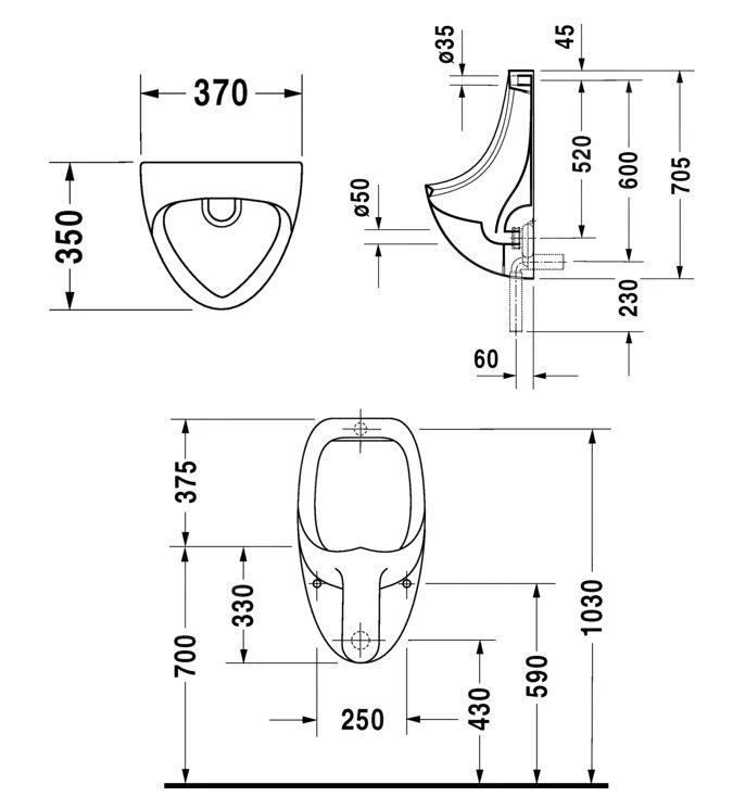 Duravit Urinals - Urinoir, Achterinlaat, Wit 0847370000 4 Duravit Urinals - Urinoir, Achterinlaat, Wit 0847370000 - Afbeelding 2