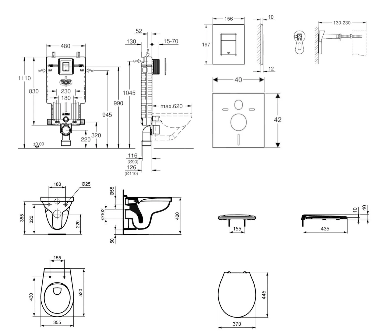 Grohe Uniset - Set Voorwandinstallatie, Closet Alpha Met WC-zitting, Bedieningspaneel Skate Cosmopolitan, Chroom 38643SET-KR 4 Grohe Uniset - Set Voorwandinstallatie, Closet Alpha Met WC-zitting, Bedieningspaneel Skate Cosmopolitan, Chroom 38643SET-KR - Afbeelding 2