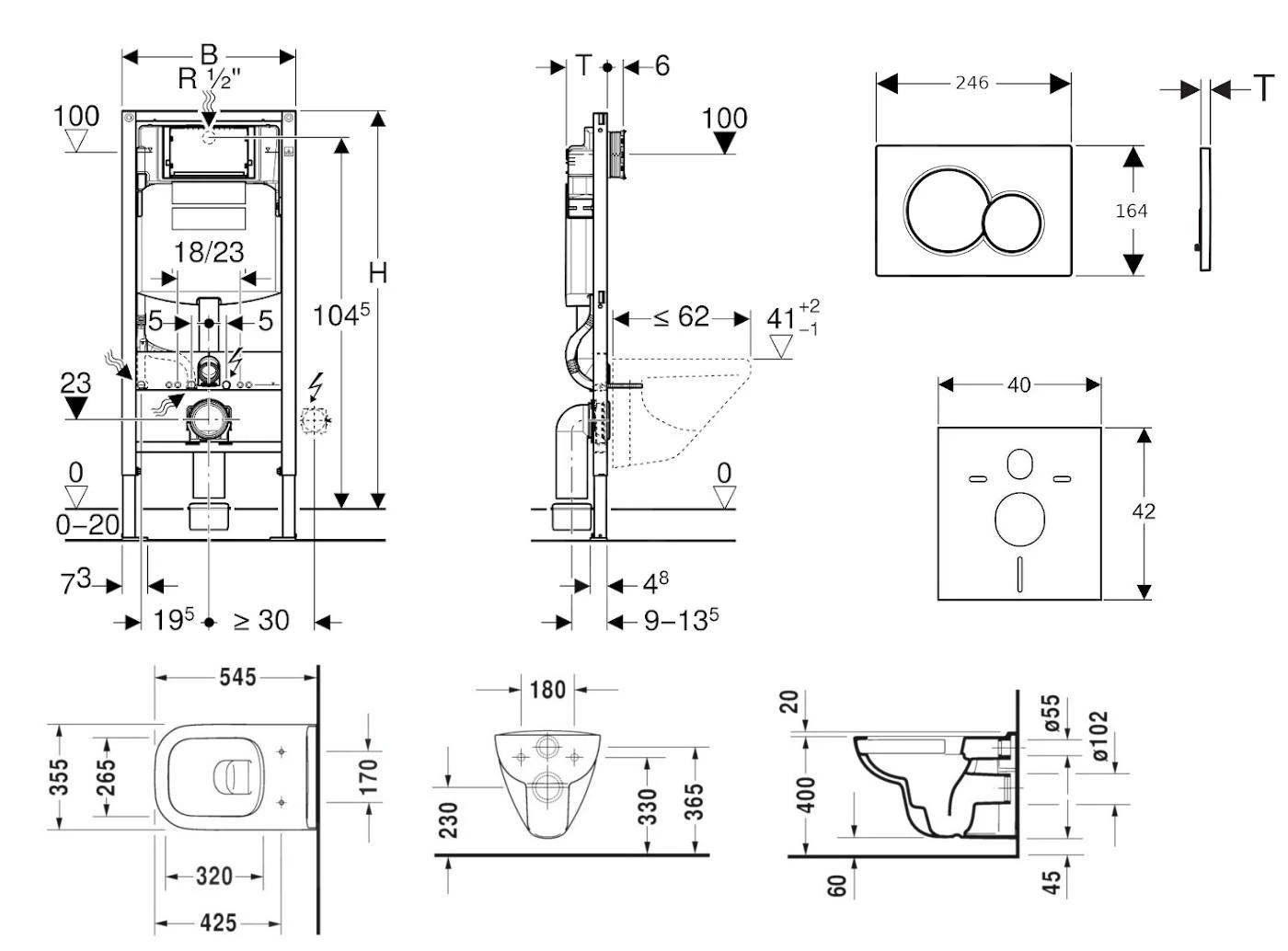 Geberit Duofix - Toiletset Met Sigma01 Bedieningsplaat, Alpine Wit + Duravit D-Code Hangend Toilet En Wc Bril, Rimless, SoftClose 111.300.00.5 NH1 4 Geberit Duofix - Toiletset Met Sigma01 Bedieningsplaat, Alpine Wit + Duravit D-Code Hangend Toilet En Wc Bril, Rimless, SoftClose 111.300.00.5 NH1 - Afbeelding 2