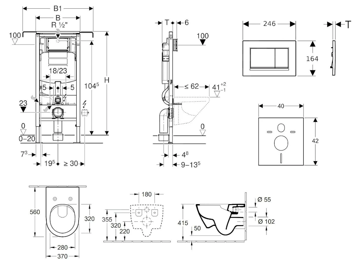 Geberit Duofix - Toiletset Met Sigma30 Bedieningsplaat, Glanzend Chroom/mat Chroom + Villeroy Boch Hangend Toilet En Wc Bril, SoftClose, DirectFlush, CeramicPlus 111.355.00.5 NI6 4 Geberit Duofix - Toiletset Met Sigma30 Bedieningsplaat, Glanzend Chroom/mat Chroom + Villeroy Boch Hangend Toilet En Wc Bril, SoftClose, DirectFlush, CeramicPlus 111.355.00.5 NI6 - Afbeelding 2
