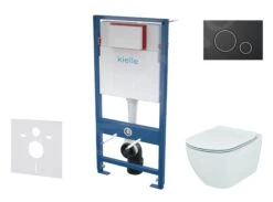 Kielle Genesis - Voorwand Montageset, Tesi Toilet En Softclose Toiletbril, Aquablade, Gemini II Bedieningsplaat, Mat Zwart/chroom SANI11AD5101