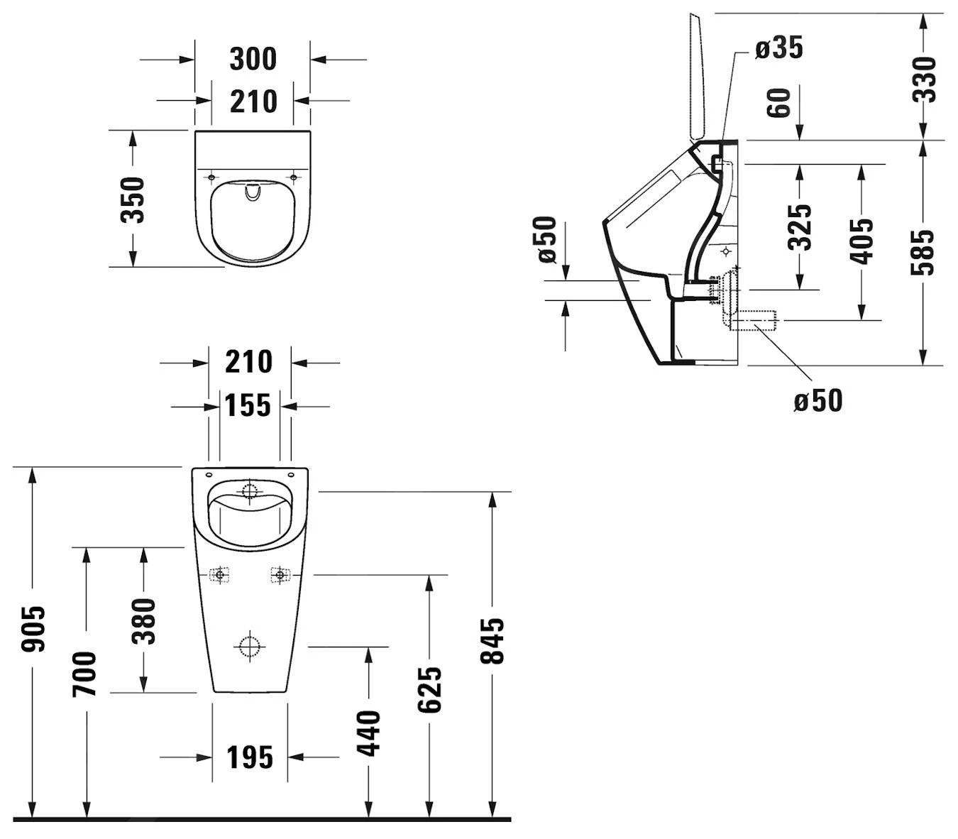 Duravit ME By Starck - Urinoir, Achterinlaat, Rimless, Met HygieneGlaze, Wit 2812302000 4 Duravit ME By Starck - Urinoir, Achterinlaat, Rimless, Met HygieneGlaze, Wit 2812302000 - Afbeelding 2
