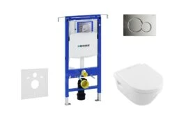 Geberit Duofix - Inbouwreservoir Voor Hangend Toilet Met SIGMA01 Bedieningsknop, Glanzend Chroom + Villeroy Boch - Hangend Toilet En Wc-bril, DirectFlush, SoftClose, CeramicPlus 111.355.00.5 NB2