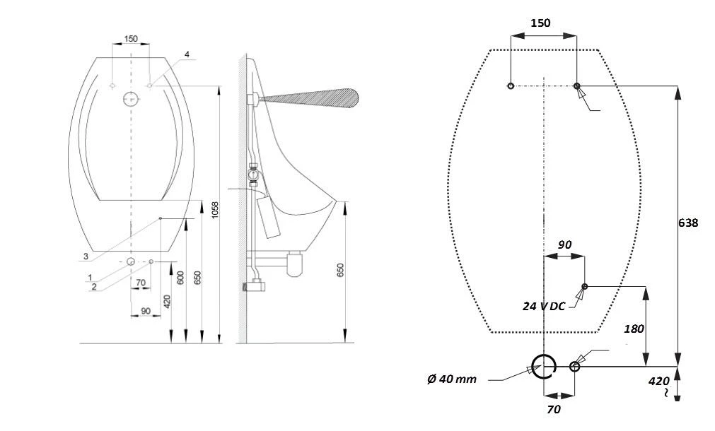 Sanela Elektronische Urinoirs - Domino Urinoir Met Infrarood Spoelsysteem, Elektronica ALS, Voeding 230V AC/24V DC, Wit SLP 17 4 Sanela Elektronische Urinoirs - Domino Urinoir Met Infrarood Spoelsysteem, Elektronica ALS, Voeding 230V AC/24V DC, Wit SLP 17 - Afbeelding 2