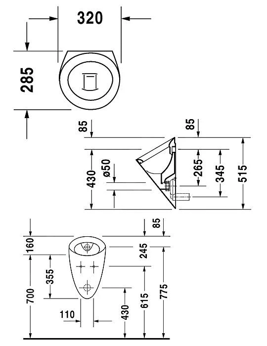 Duravit Starck 2 - Urinoir, 320x285 Mm, Wit 0834320000 4 Duravit Starck 2 - Urinoir, 320x285 Mm, Wit 0834320000 - Afbeelding 2