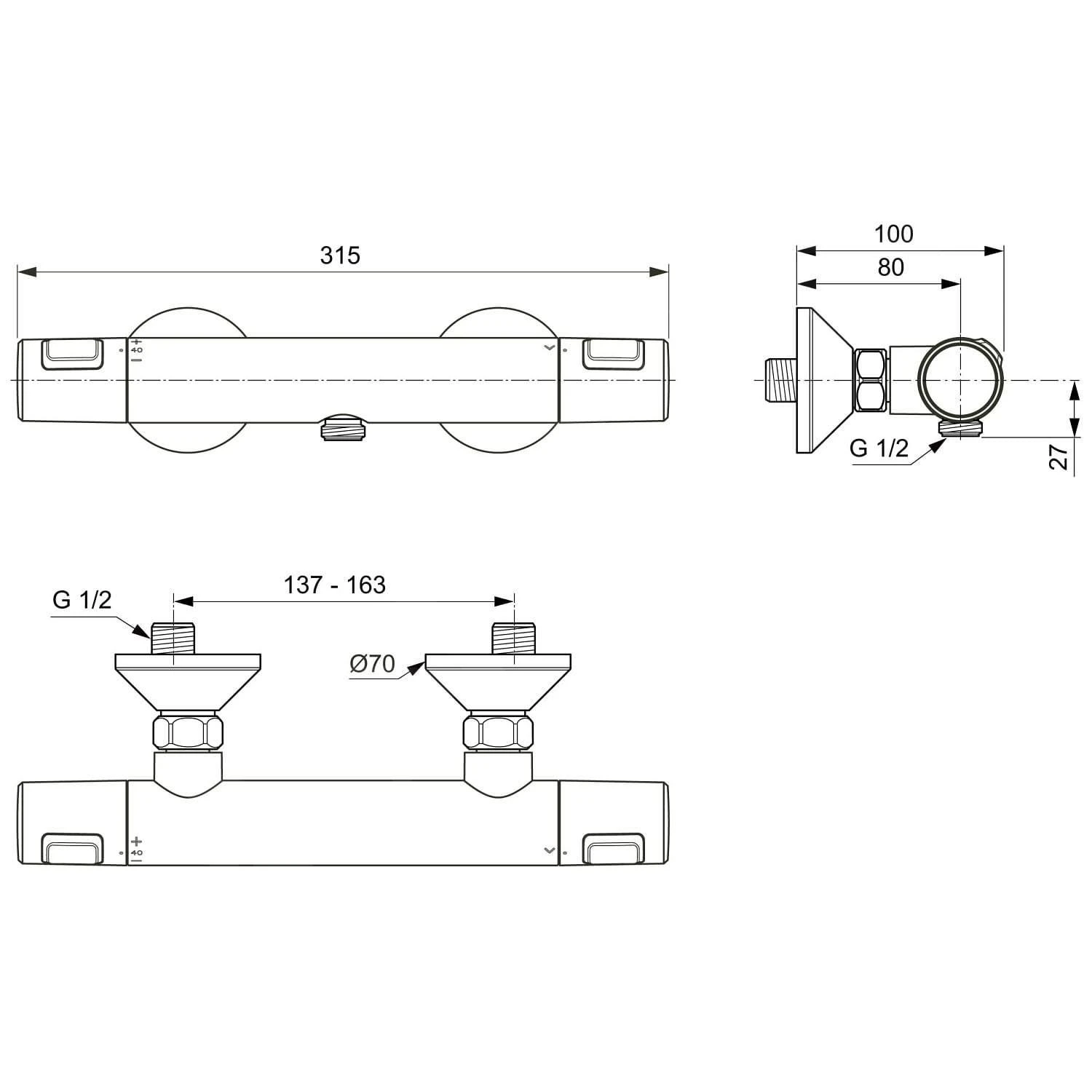 Ideal Standard CeraTherm - T25 Thermostatische Douchekraan, Chroom A7201AA 4 Ideal Standard CeraTherm - T25 Thermostatische Douchekraan, Chroom A7201AA - Afbeelding 2