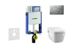 Geberit Kombifix - Inbouwreservoir Voor Hangend Toilet Met SIGMA01 Bedieningsknop, Mat Chroom + Tece One - Hangend Douche-wc En Wc-bril, Rimless, SoftClose 110.302.00.5 NT3