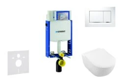 Geberit Kombifix - Toiletset Met Sigma30 Bedieningsplaat, Wit/glanzend Chroom + Villeroy Boch Hangend Toilet En Wc Bril, SoftClose, DirectFlush, CeramicPlus 110.302.00.5 NI5