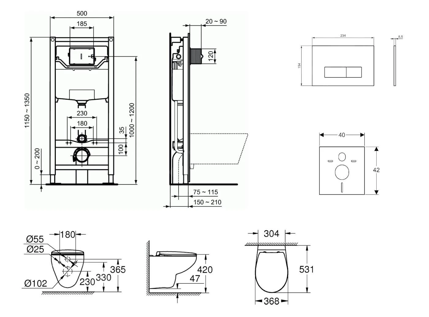Ideal Standard ProSys - Toiletset- Inbouwreservoir, Douche-WC, WC-zitting Bau Ceramic, Oleas M2 Bedieningsplaat, Rimless, SoftClose, Wit ProSys120M SP61 4 Ideal Standard ProSys - Toiletset- Inbouwreservoir, Douche-WC, WC-zitting Bau Ceramic, Oleas M2 Bedieningsplaat, Rimless, SoftClose, Wit ProSys120M SP61 - Afbeelding 2