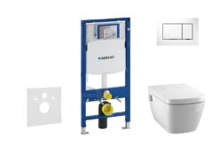 Geberit Duofix - Inbouwreservoir Voor Hangend Toilet Met SIGMA30 Bedieningsknop, Wit/glanzend Chroom + Tece One - Hangend Douche-wc En Wc-bril, Rimless, SoftClose 111.300.00.5 NT5
